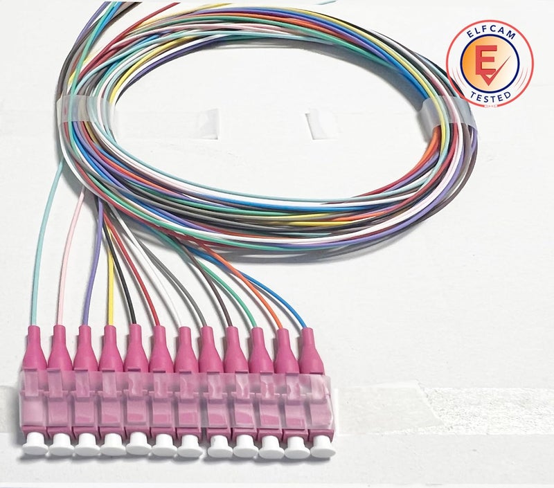 Elfcam ® - 12-Fibre LC/UPC OM4 Multimode 50/125um Colour-Coded Optical Fibre Pigtail Without Cladding - Image 2